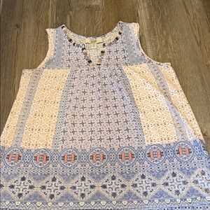 Vintage America Sleeveless Tank Top - Light Blue & Cream with Coral Accents